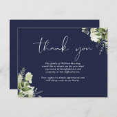 Funeral Celebration Of Life Greenery Navy Blue Bedankkaart (Voorkant / Achterkant)