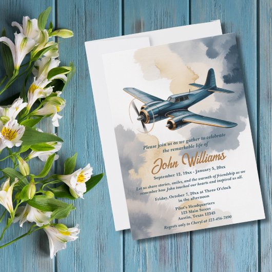 Funeral Celebration of Life Memorial Airplane Blue Kaart