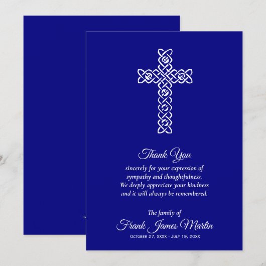 Funeral Celebration of Life Navy Blue Dank u (Voorkant / Achterkant)