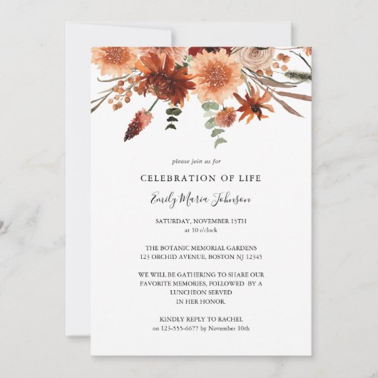 Funeral Celebration of Life Terracotta Invitation Kaart (Voorkant)