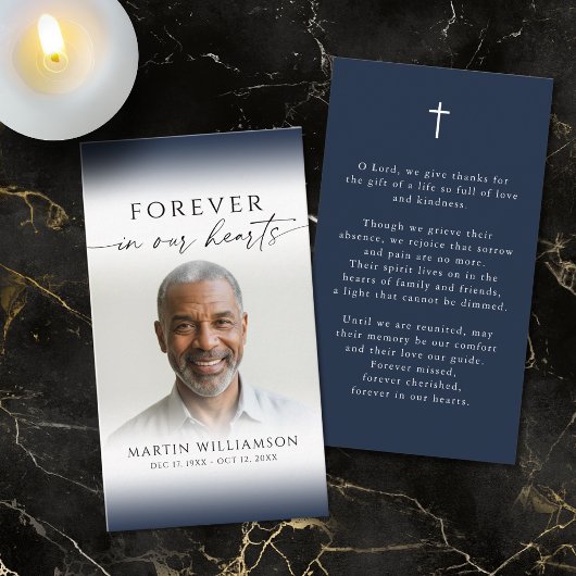 Funeral Cross Forever Hearts Photo Prayer Card Visitekaartje