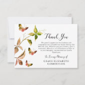 Funeral Dank je Botanische Waterverf van Butterfly Bedankkaart (Voorkant)