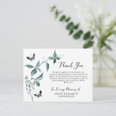 Funeral Dank je Butterfly Botanische Greenery Briefkaart (Staand voorkant)