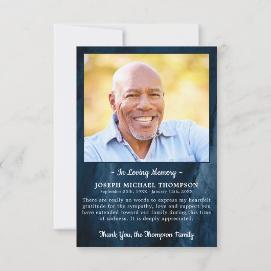 Funeral DANK U Foto Sympathie Blue Marble Bedankkaart (Voorkant)