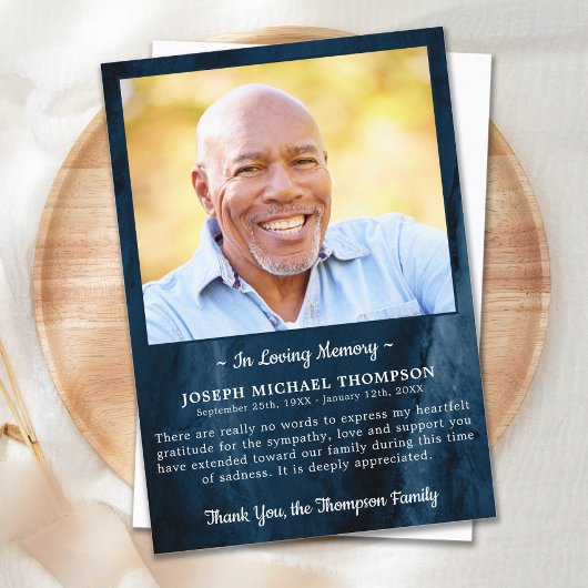 Funeral DANK U Foto Sympathie Blue Marble Bedankkaart