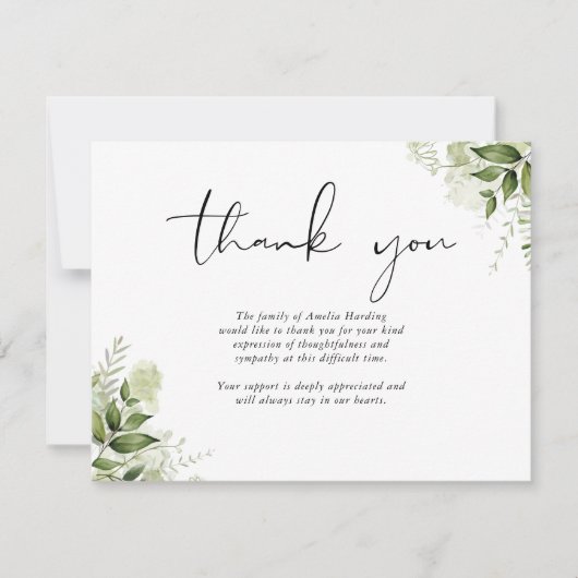 Funeral Dank u Garden Greenery Kaart (Voorkant)