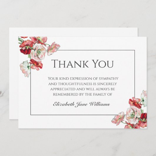 Funeral Dank u Kaart | Waterverf papaver (Voorkant / Achterkant)