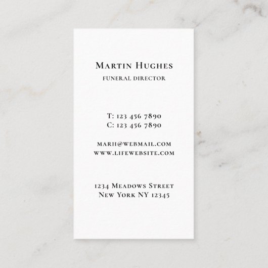 Funeral Director Tree of Life Green Visitekaartje (Achterkant)