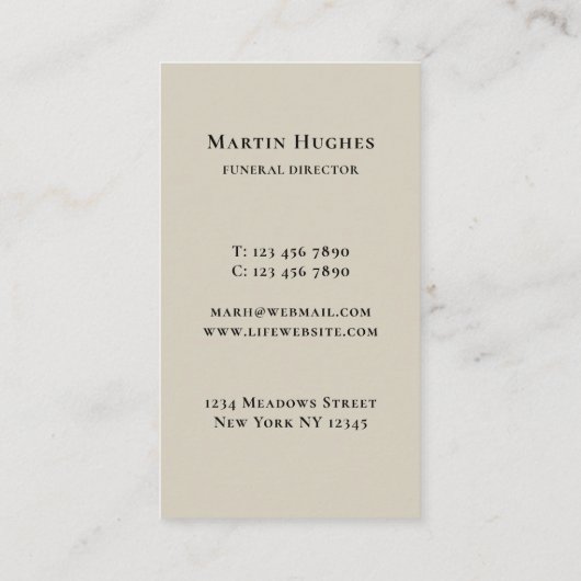 Funeral Director Tree Visitekaartje (Achterkant)