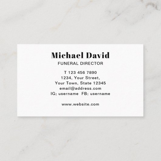 Funeral Director Visitekaartje (Achterkant)