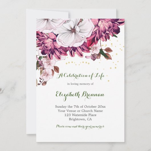 Funeral Elegant Burgundy Floral Kaart (Voorkant)