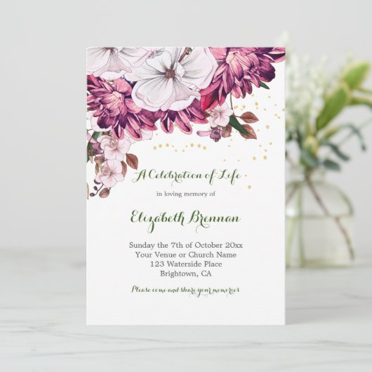 Funeral Elegant Burgundy Floral Kaart (Staand voorkant)