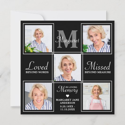 Funeral Elegant Photo Collage Memorial Sympathie Bedankkaart (Voorkant)