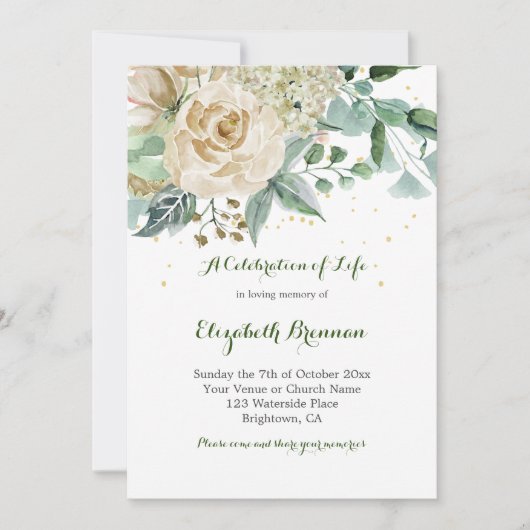 Funeral Elegant Roos Floral Green Foliage Kaart (Voorkant)