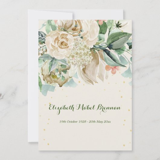 Funeral Elegant Roos Floral Green Foliage Kaart (Achterkant)