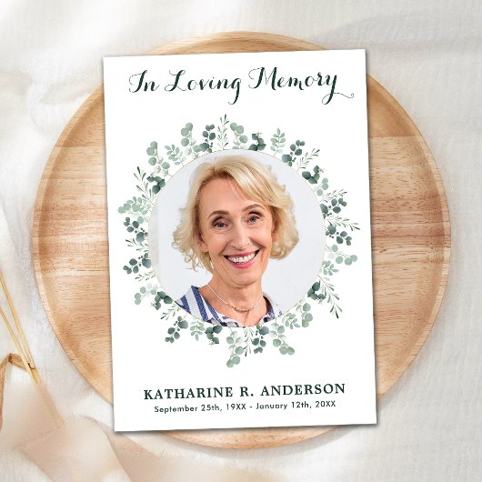 Funeral Eucalyptus Sympathie Memorial Afbeelding Bedankkaart