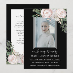 Funeral Floral Black Photo Memorial Prayer Card Bedankkaart