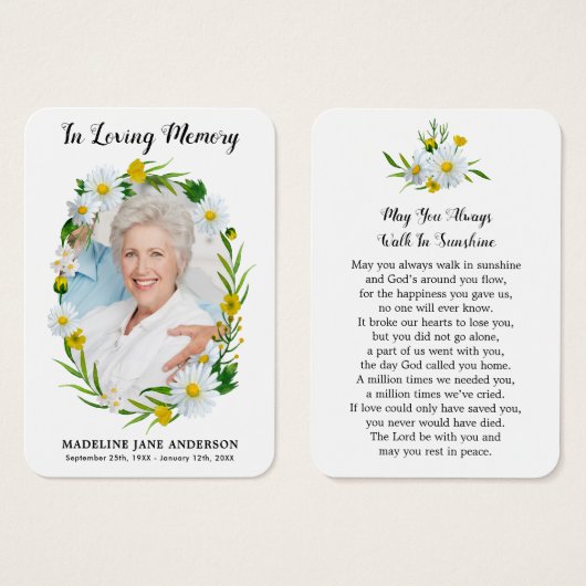 Funeral Floral Daisy Photo Memorial Prayer Kaart (Voorkant /achterkant)