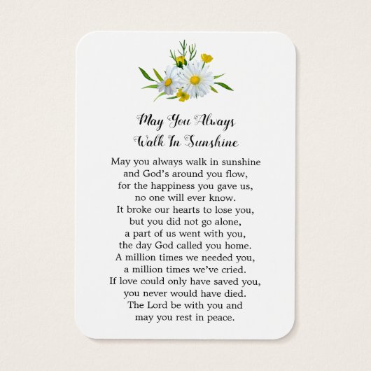 Funeral Floral Daisy Photo Memorial Prayer Kaart (Achterkant)