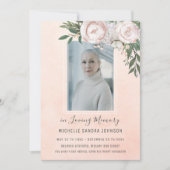 Funeral Floral Pink Photo Memorial Prayer Card Bedankkaart (Voorkant)