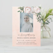 Funeral Floral Pink Photo Memorial Prayer Card Bedankkaart (Staand voorkant)