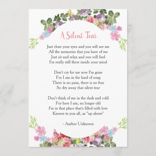 Funeral Floral Prayer Card Programmakaart (Achterkant)