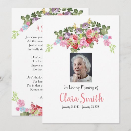 Funeral Floral Prayer Card Programmakaart (Voorkant / Achterkant)