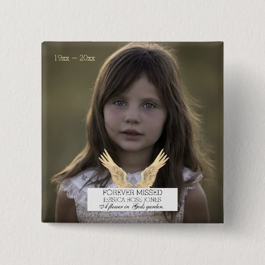 Funeral Forever gemiste Herdenking Angel Wings Vierkante Button 5,1 Cm (Voorkant)