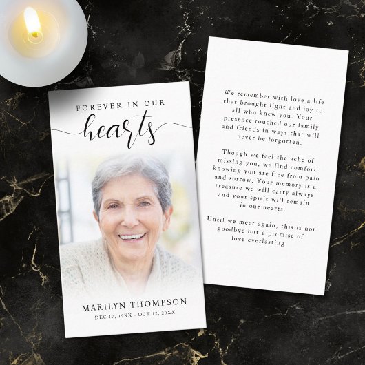 Funeral Forever Hearts Script Fotogebed Kaart Visitekaartje