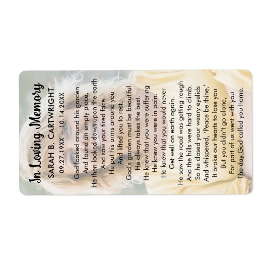 Funeral Gods Garden Gedicht Foto gepersonaliseerd Etiket (Voorkant)