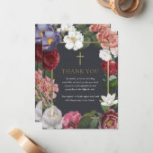 Funeral Gold Cross Floral Hartelijk dank Notitiekaartje (Voorkant / Achterkant in situ)