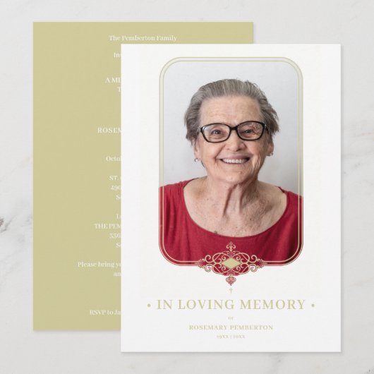 Funeral Golden Effect Ornamental Lace Foto Kaart (Voorkant / Achterkant)