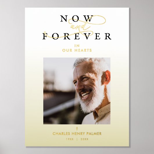 Funeral Golden Gradient Photo Whimsical Script Folie Afdrukken (Voorkant)