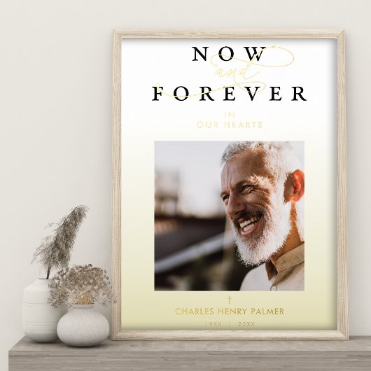 Funeral Golden Gradient Photo Whimsical Script Folie Afdrukken