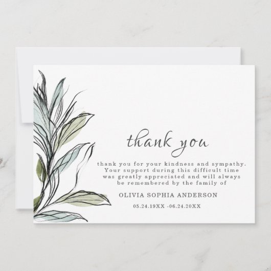 Funeral Graphic Botanical Elegant Card Bedankkaart (Voorkant)