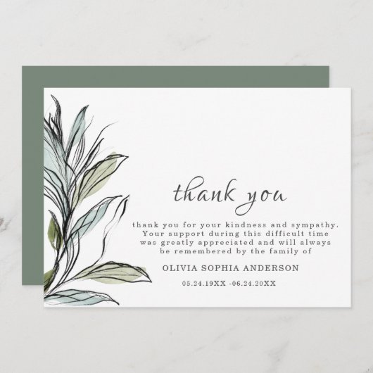 Funeral Graphic Botanical Elegant Card Bedankkaart (Voorkant / Achterkant)