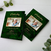 Funeral Green & Gold Calligraphy |Memorandum