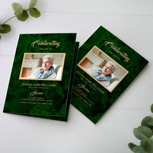 Funeral Green & Gold Calligraphy |Memorandum Programma