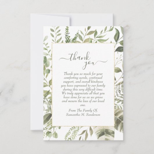 Funeral Greenery Waterverf in het liefhebben van g Bedankkaart (Voorkant)