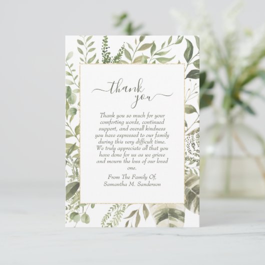 Funeral Greenery Waterverf in het liefhebben van g Bedankkaart (Staand voorkant)