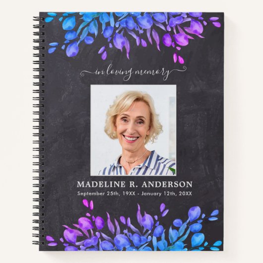 Funeral Guestbook Botanical Photo Budget Memorial Notitieboek (Voorkant)