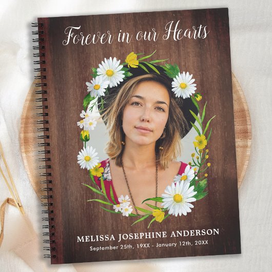 Funeral Guestbook Memorial Rustic Floral Foto Notitieboek