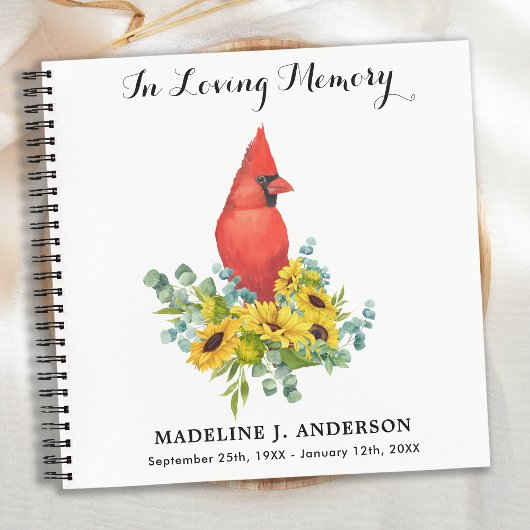 Funeral Guestbook Memorial Sunflower Cardinaal Notitieboek