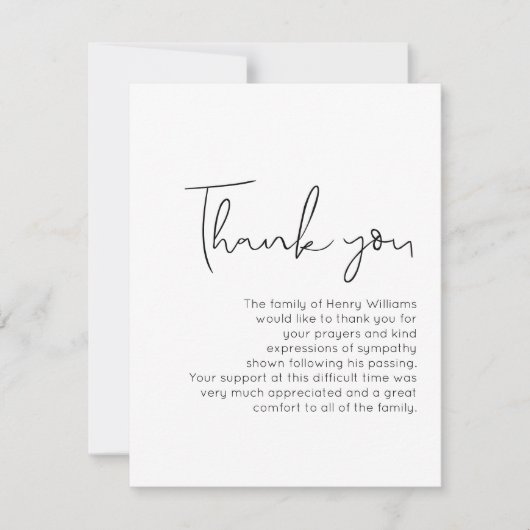 Funeral Handwrite Bereavement Dankuwel Bedankkaart (Voorkant)