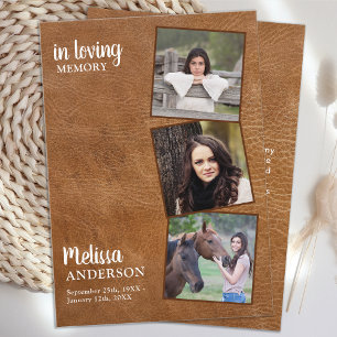 Funeral Hartelijk dank 3 Foto Memorial  Leather Notitiekaartje