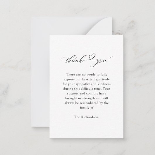 Funeral Heart Script Sympathy Memorial Dank u wel Notitiekaartje (Achterkant)