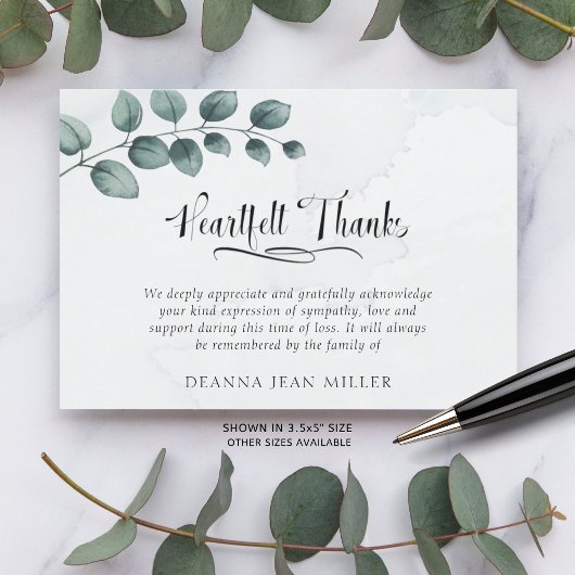 Funeral Heartfelt Bedankt Waterverf Green Leaves
