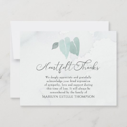 Funeral Heartfelt Bedankt Waterverf Heart Leaves (Voorkant)