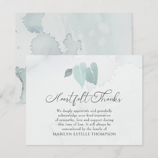 Funeral Heartfelt Bedankt Waterverf Heart Leaves (Voorkant / Achterkant)