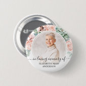 Funeral in Loing Memory Blush Pink Floral Photo Ronde Button 5,7 Cm (Voorkant /achterkant)
